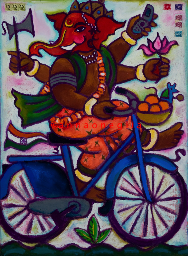 Biking Ganeesh 1- 22" x 30"-Sold