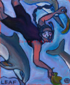 Snorkeler & Dolphins - 9" x 12"- SOLD