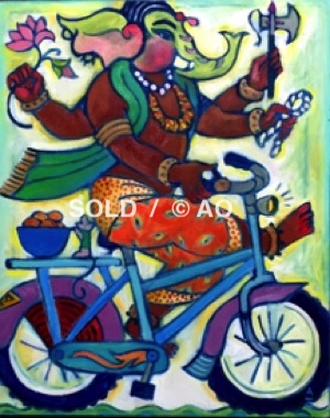 Biking Ganeesh #12 - 14" x 18"- Sold