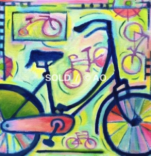 Rainbow Bike #3 - 12" x 12" - Sold