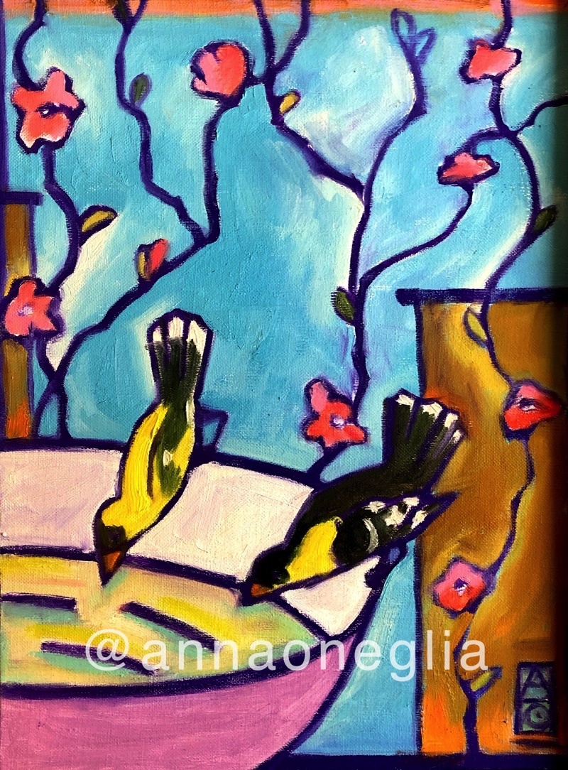 First Quince/Birds #1 - 14" x 18" - Sold
